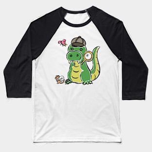 Detective Tyrannosaurus Dinosaur Dino Cartoon Cute Character Baseball T-Shirt